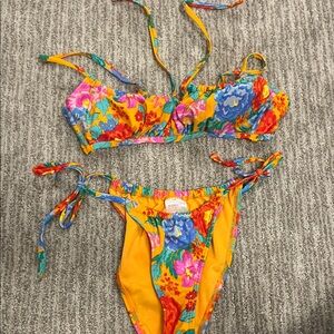 Xhilaration Orange Floral women’s ' Two-Piece Swim Bikini Top size M bottom S